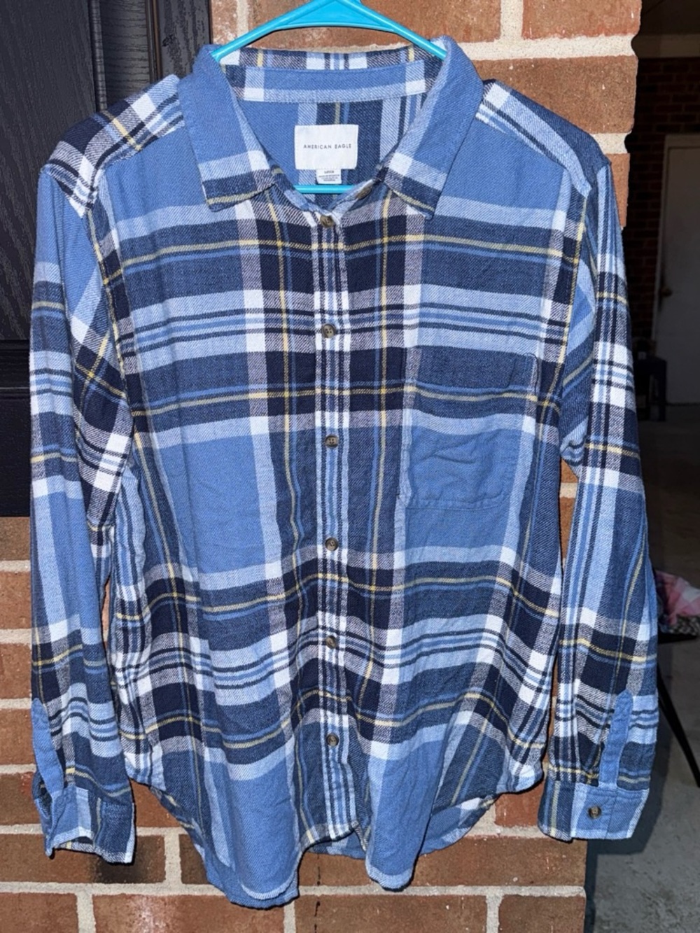 American Eagle Outfitters Blue Plaid Button-Down Shirt